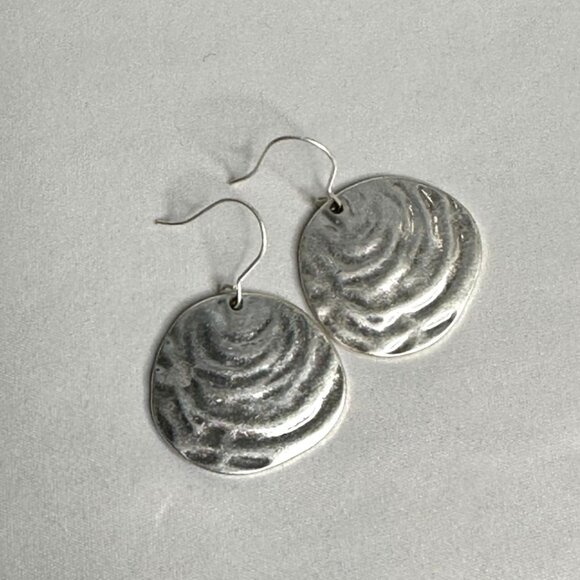Park Lane Jewelry Matte Silver Seashell-Inspired Drop Earrings Organic Texture - Picture 3 of 6